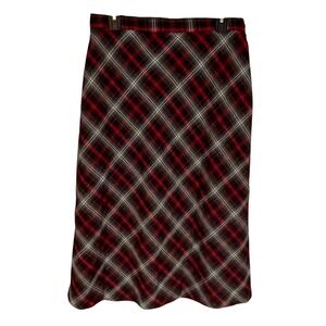 Sag Harbor Petite Red Black Plaid Midi Skirt Size 14P Bias Cut Lined